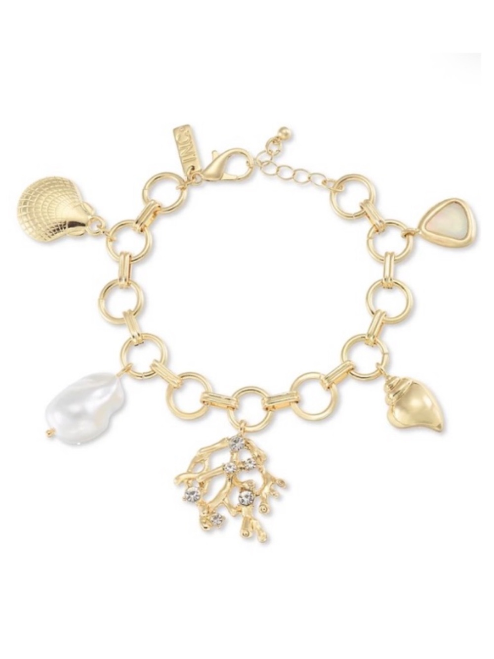 I.n.c. International Concepts Gold-Tone Imitation Pearl Reef Charm Bracelet NEW
